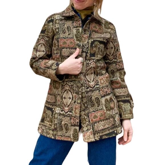 VINTAGE Chicos Womens Jacket Large Beaded Tapestry Embroidered Artsy India Motif - Picture 1 of 12